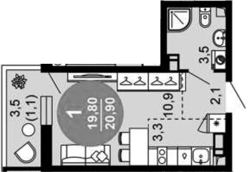 Продается 1-комн. квартира, 19.8 м²
