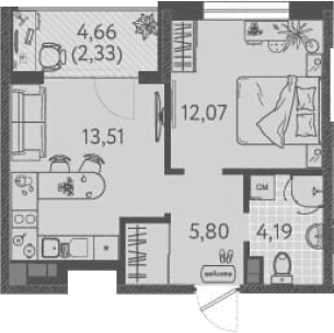 Продается 1-комн. квартира, 35.57 м²