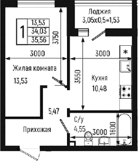 Продается 1-комн. квартира, 34.03 м²