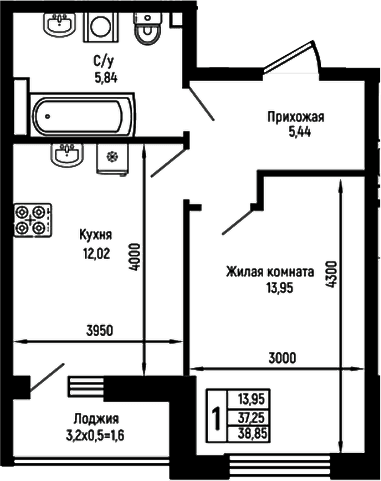 Продается 1-комн. квартира, 37.25 м²