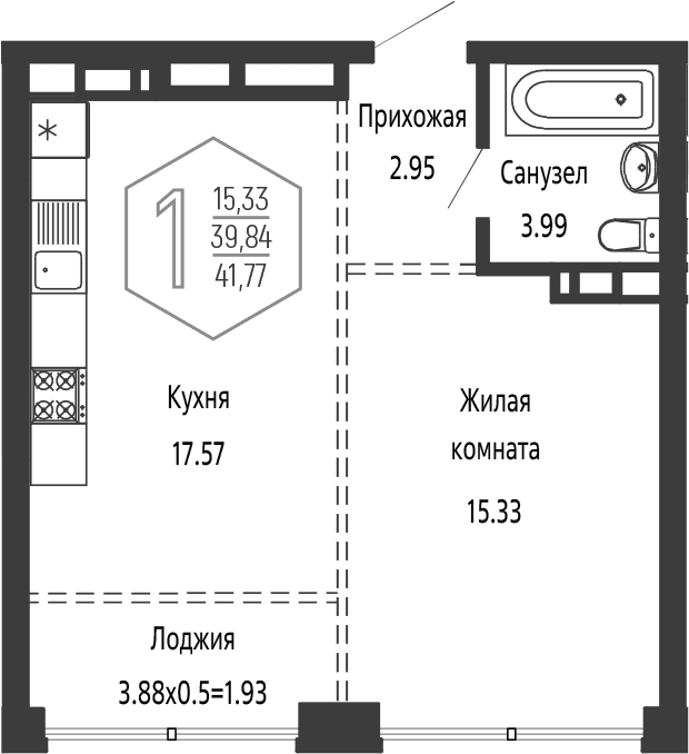 Продается 2-комн. квартира, 39.84 м²