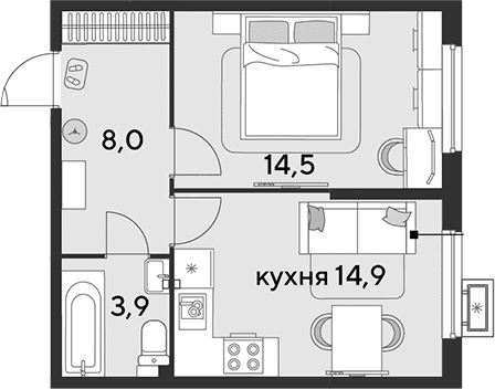 Продается 1-комн. квартира, 41.3 м²