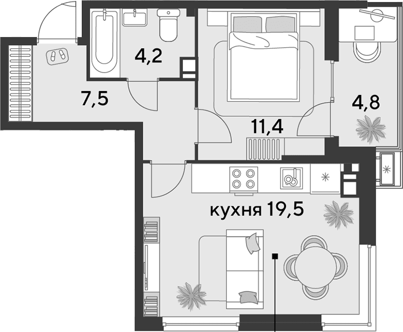 Продается 2-комн. квартира, 42.6 м²