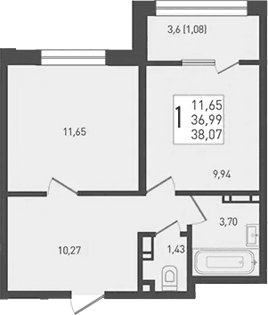 Продается 1-комн. квартира, 36.99 м²