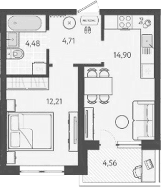 Продается 1-комн. квартира, 35.79 м²