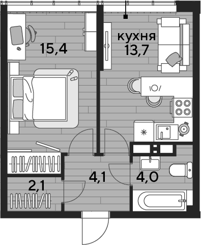 Продается 1-комн. квартира, 39.3 м²
