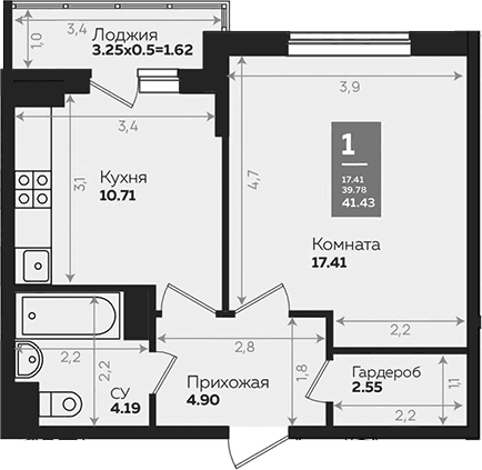 Продается 1-комн. квартира, 39.81 м²