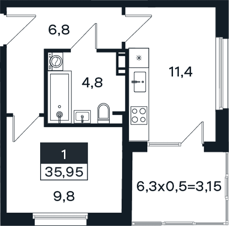 Продается 1-комн. квартира, 32.8 м²