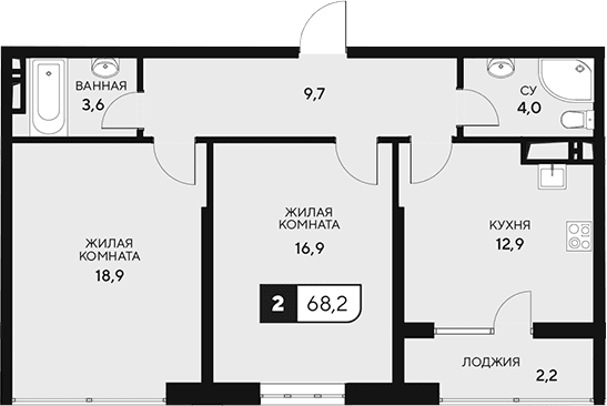 Продается 2-комн. квартира, 66 м²