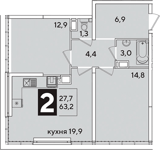 Продается 3-комн. квартира, 63.2 м²