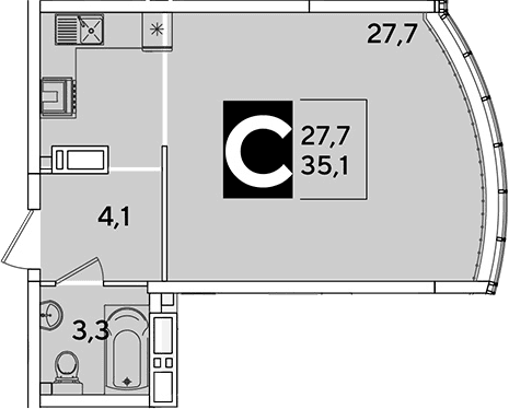 Продается 1-комн. квартира, 35.1 м²