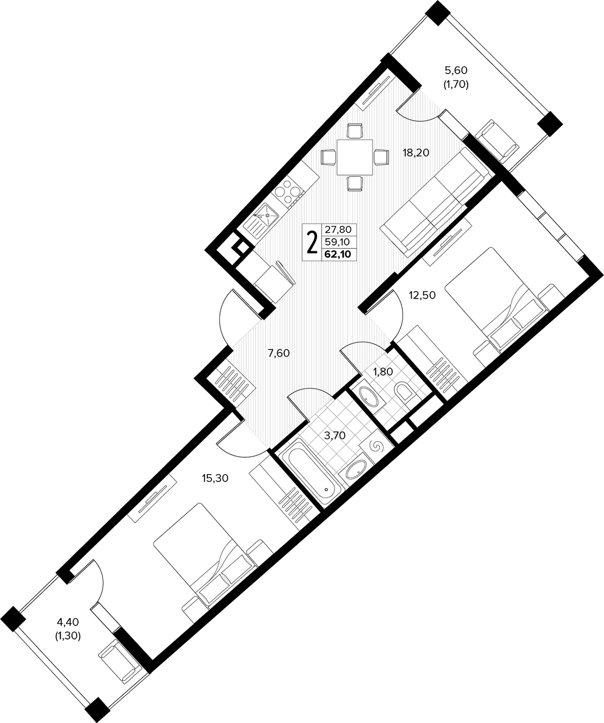 Продается 2-комн. квартира, 59.1 м²