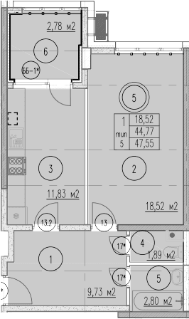 Продается 1-комн. квартира, 44.77 м²