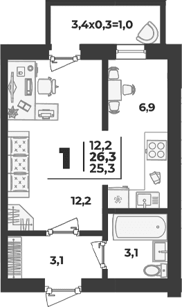 Продается 1-комн. квартира, 25.3 м²