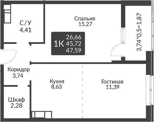 Продается 2-комн. квартира, 45.72 м²