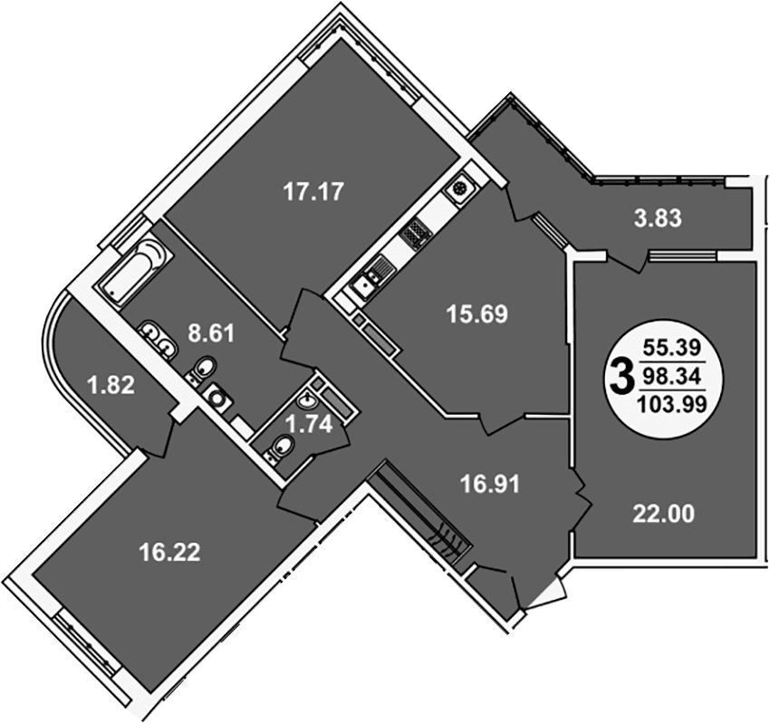 Продается 3-комн. квартира, 98.34 м²