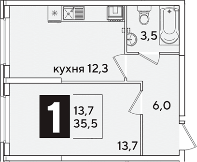 Продается 1-комн. квартира, 35.5 м²