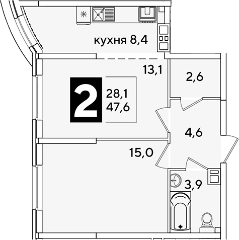 Продается 2-комн. квартира, 47.6 м²