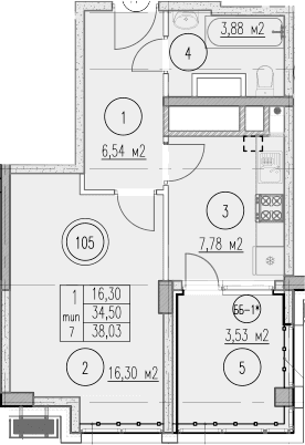 Продается 1-комн. квартира, 34.5 м²