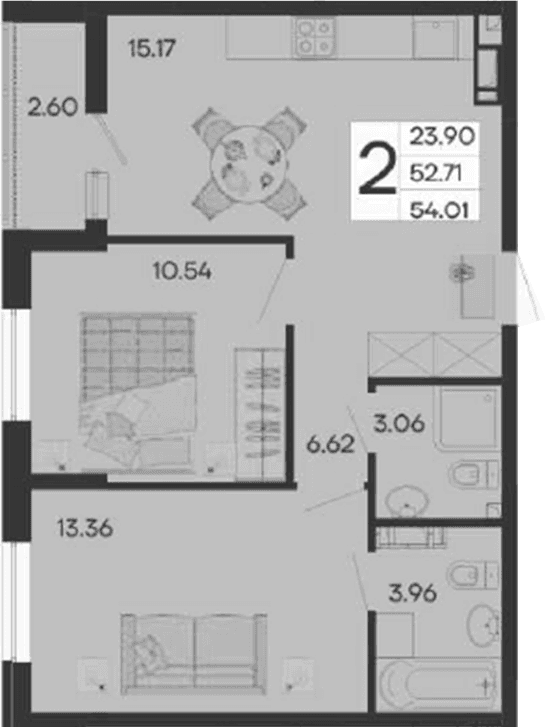 Продается 2-комн. квартира, 52.71 м²