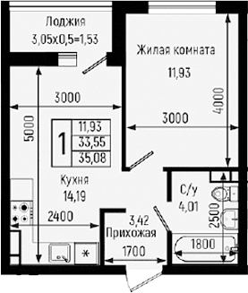 Продается 1-комн. квартира, 33.55 м²