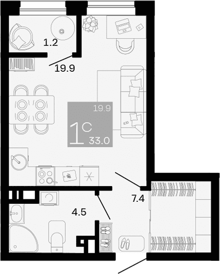 Продается 1-комн. квартира, 31.8 м²