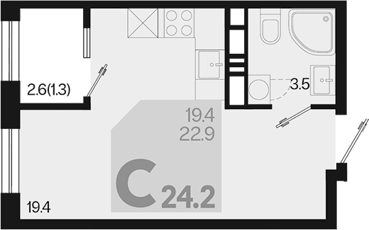 Продается 1-комн. квартира, 22.9 м²