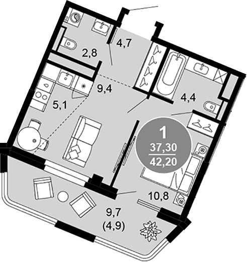 Продается 2-комн. квартира, 37.3 м²