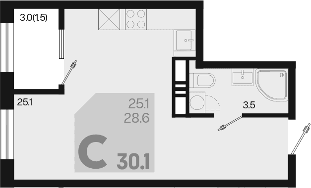 Продается 1-комн. квартира, 28.6 м²