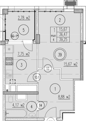 Продается 1-комн. квартира, 36.47 м²