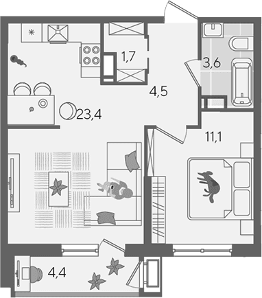 Продается 2-комн. квартира, 44.3 м²