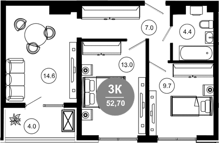 Продается 2-комн. квартира, 50.3 м²