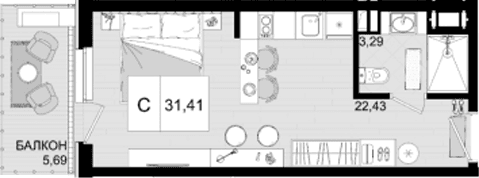 Продается 1-комн. квартира, 25.72 м²