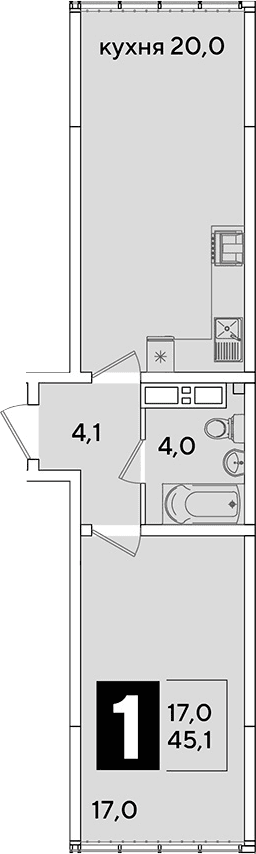 Продается 2-комн. квартира, 45.1 м²