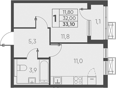 Продается 1-комн. квартира, 33.1 м²