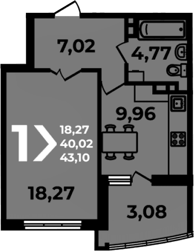 Продается 1-комн. квартира, 40.02 м²