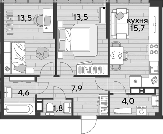 Продается 2-комн. квартира, 61 м²