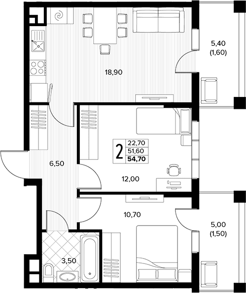 Продается 2-комн. квартира, 51.6 м²