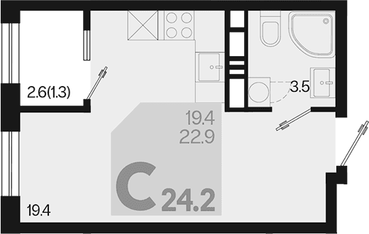 Продается 1-комн. квартира, 22.9 м²