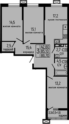 Продается 3-комн. квартира, 85.1 м²