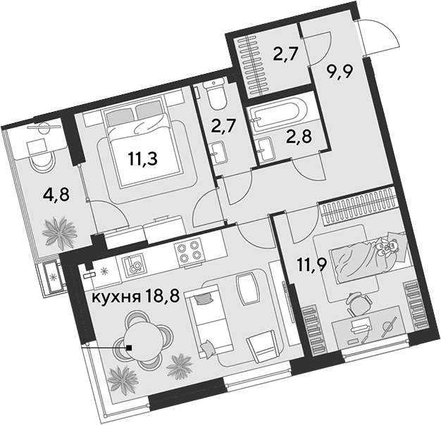 Продается 3-комн. квартира, 60.1 м²