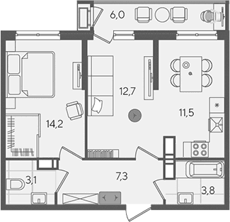 Продается 2-комн. квартира, 52.6 м²