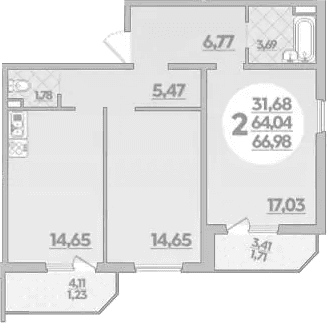 Продается 2-комн. квартира, 64.04 м²