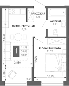 Продается 1-комн. квартира, 40.07 м²