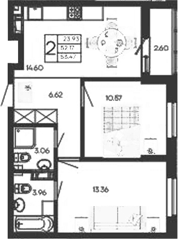 Продается 2-комн. квартира, 52.17 м²
