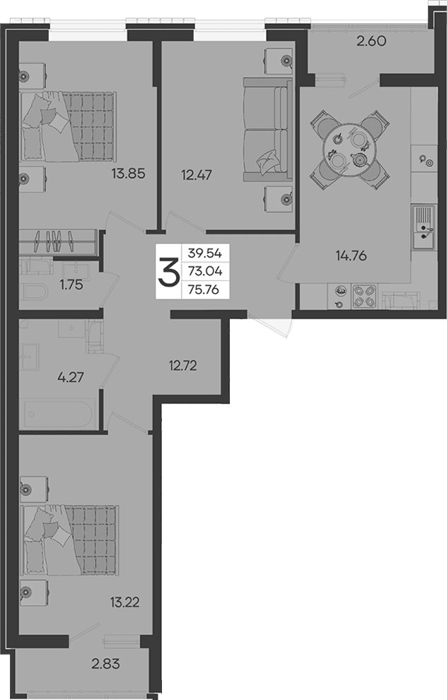 Продается 3-комн. квартира, 73.04 м²