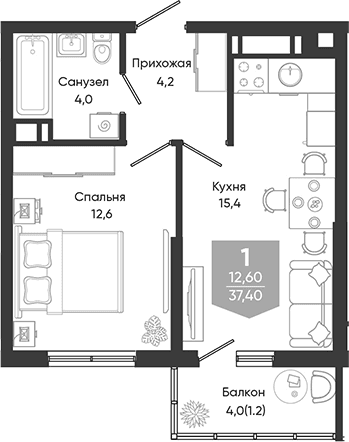 Продается 2-комн. квартира, 36.2 м²