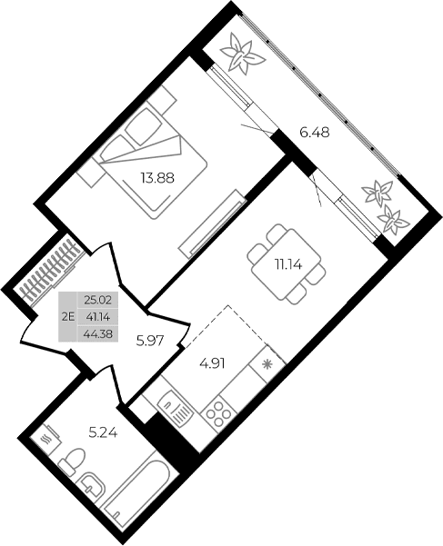 Продается 2-комн. квартира, 41.14 м²