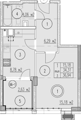 Продается 1-комн. квартира, 34.31 м²