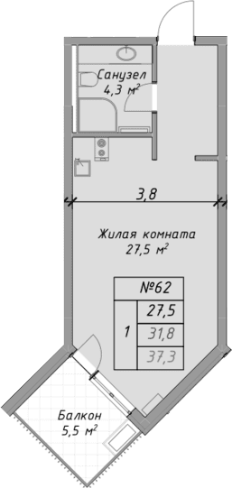 Продается 1-комн. квартира, 31.8 м²